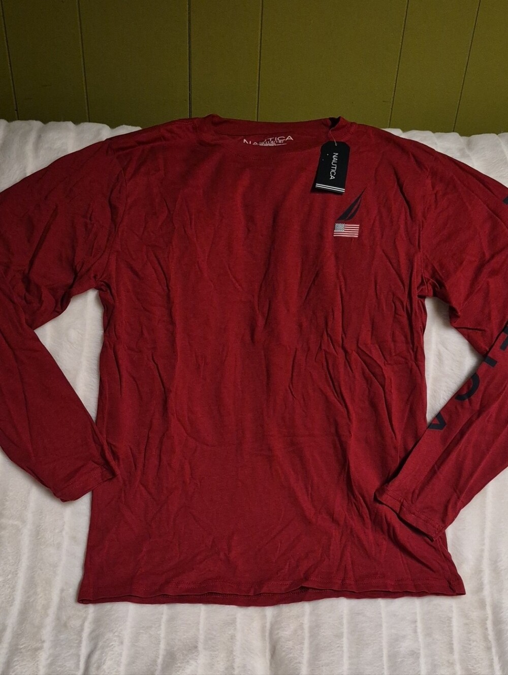 Vuori Boys  Red Long Sleeve Crew with Sleeve Graphic
